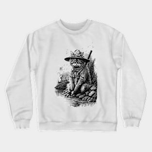 Cat Fishing Painting Crewneck Sweatshirt